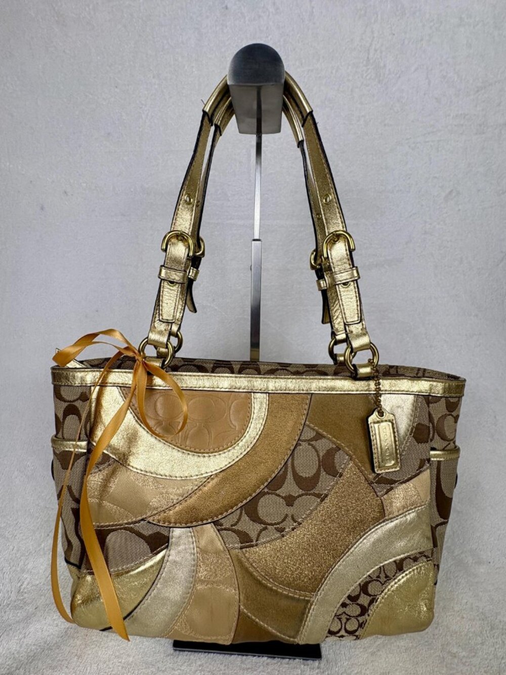 Coach Y2K Gold Metallic Mosaic Patchwork Signature Shoulder Tote